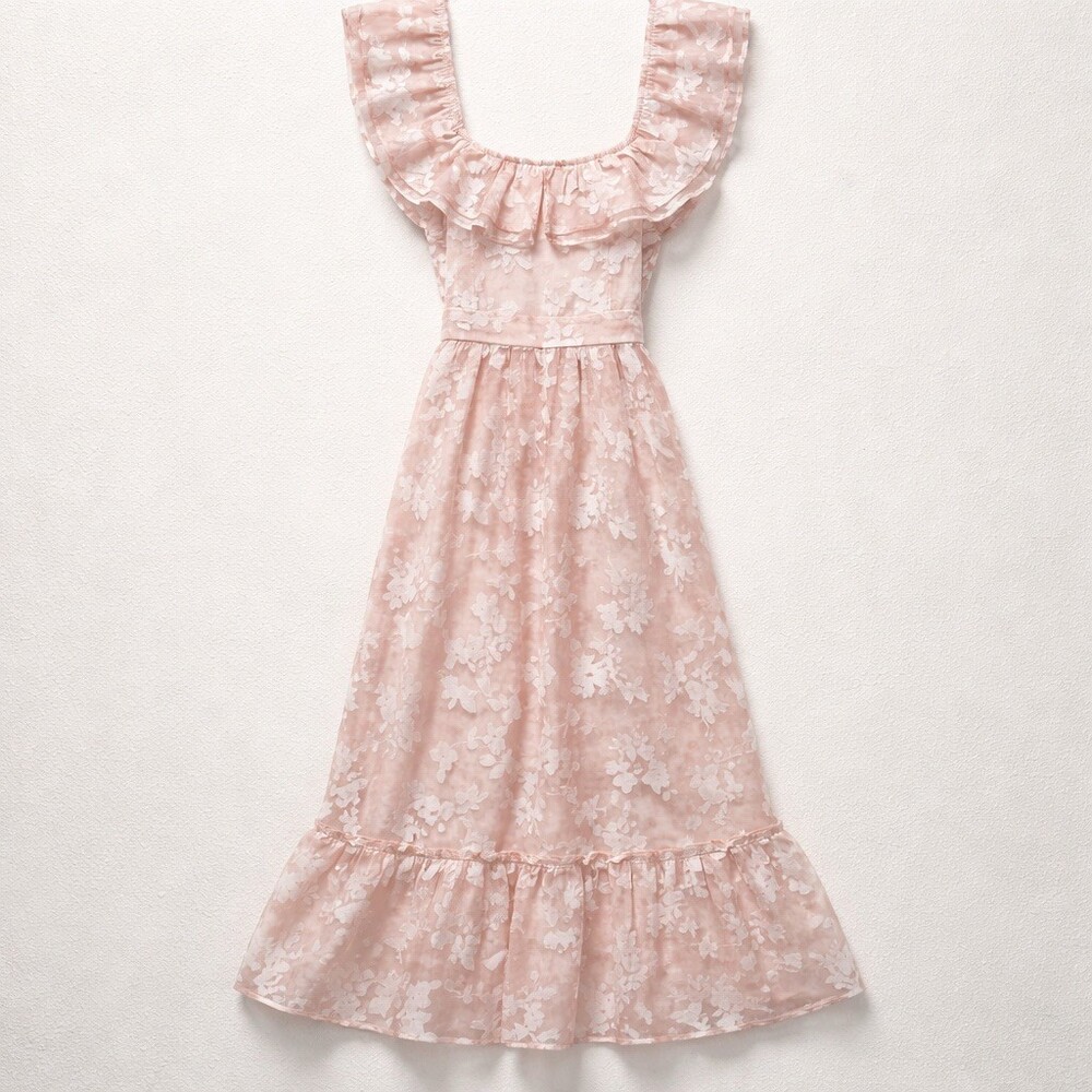 just me Maxi Dress Womens Size S Pink Floral Romantic Ruffle Tie Back - Picture 3 of 8